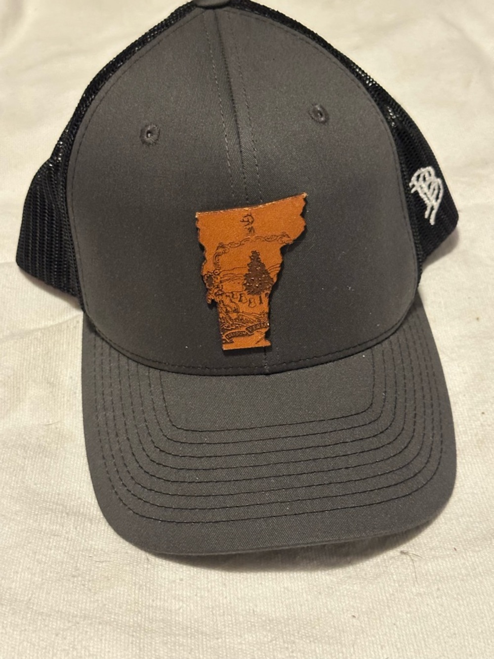 Men's Black Trucker Hat with Vermont Leather Patch